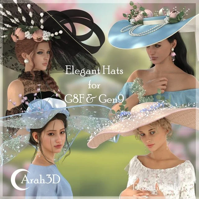 Arah3D Elegant Hats for G8F and G9