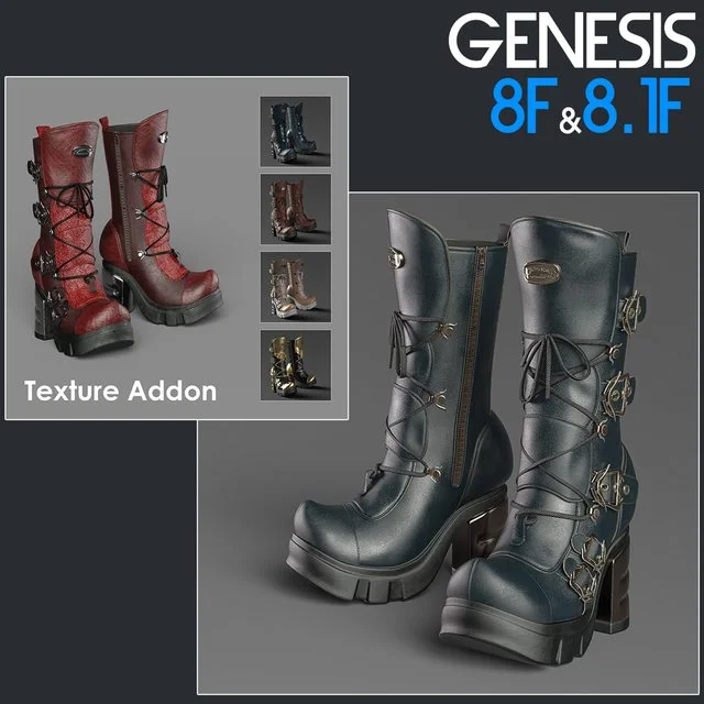Slide3D Sinister Boots for G8F, G8.1F and Texture Addon