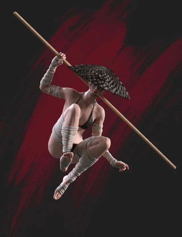 KuJ Long Stick Martial Arts Poses for Genesis 9