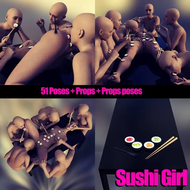 SG Sushi Girl 51 Poses & All Props for Genesis 8 Female