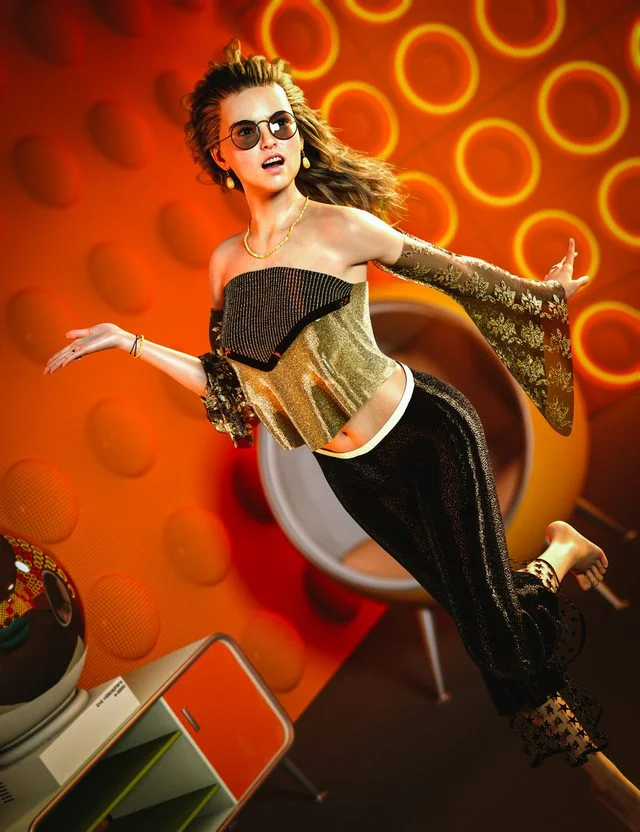 dForce Amelia Retro Outfit for Genesis 9, 8, and 8.1 Female