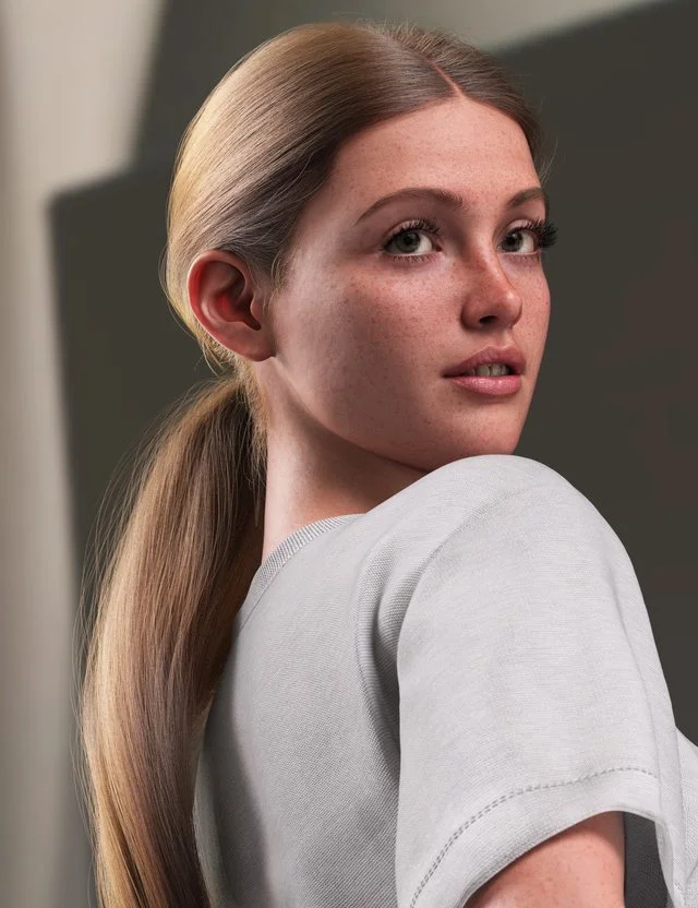 dForce Strand-Based Middle Parting Low Ponytail Hair for Genesis 9