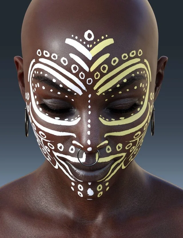 GNBD African Beauty Brushes, Face Paint Overlays and Mats for Genesis 8
