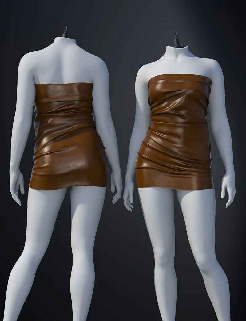dForce SU Leather Strapless Dress for Genesis 9