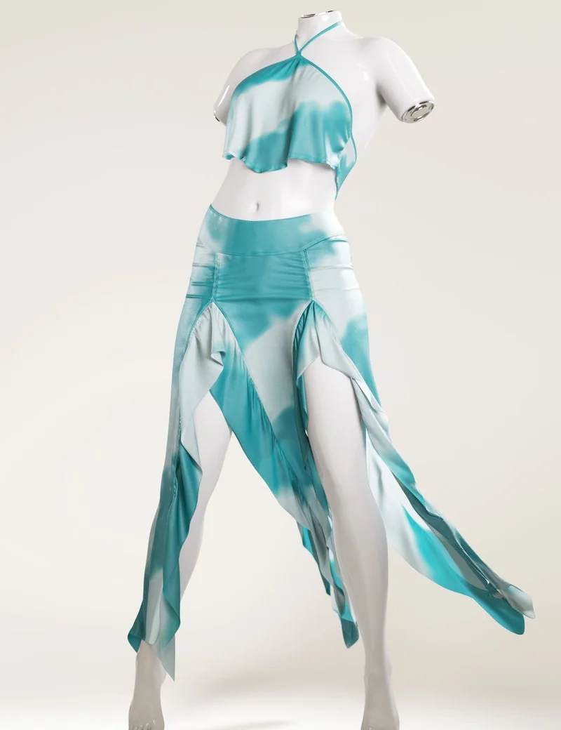 dForce High Slit Ruffle Skirt and Top for Genesis 9