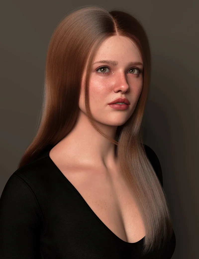 dForce Off-Center Parting Sleek Style Strand-Based Hair for Genesis 9