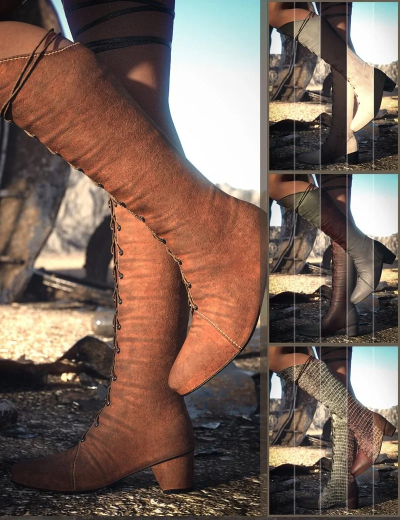 CB Narel Boots for Genesis 9, 8 and 8.1 with Leather, Suede and Alligator Texture Expansion Bundle