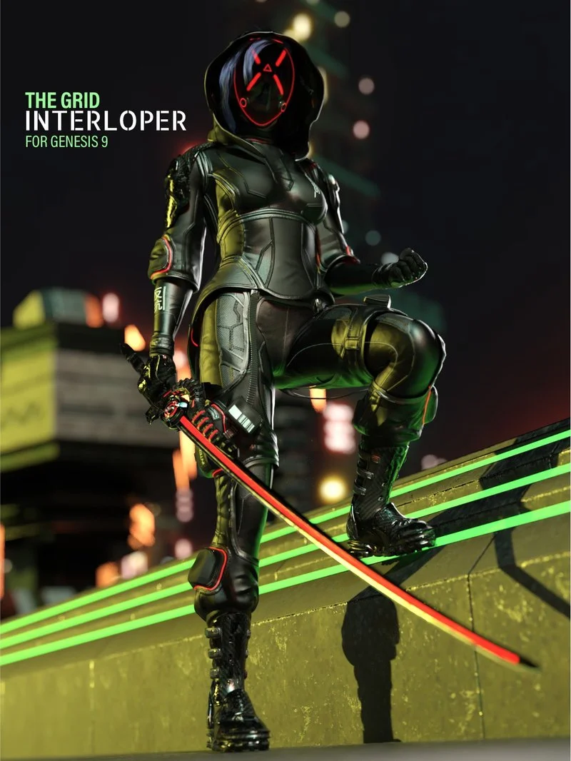 The Grid Interloper - SciFi - Cyberpunk Outfit for Genesis 9